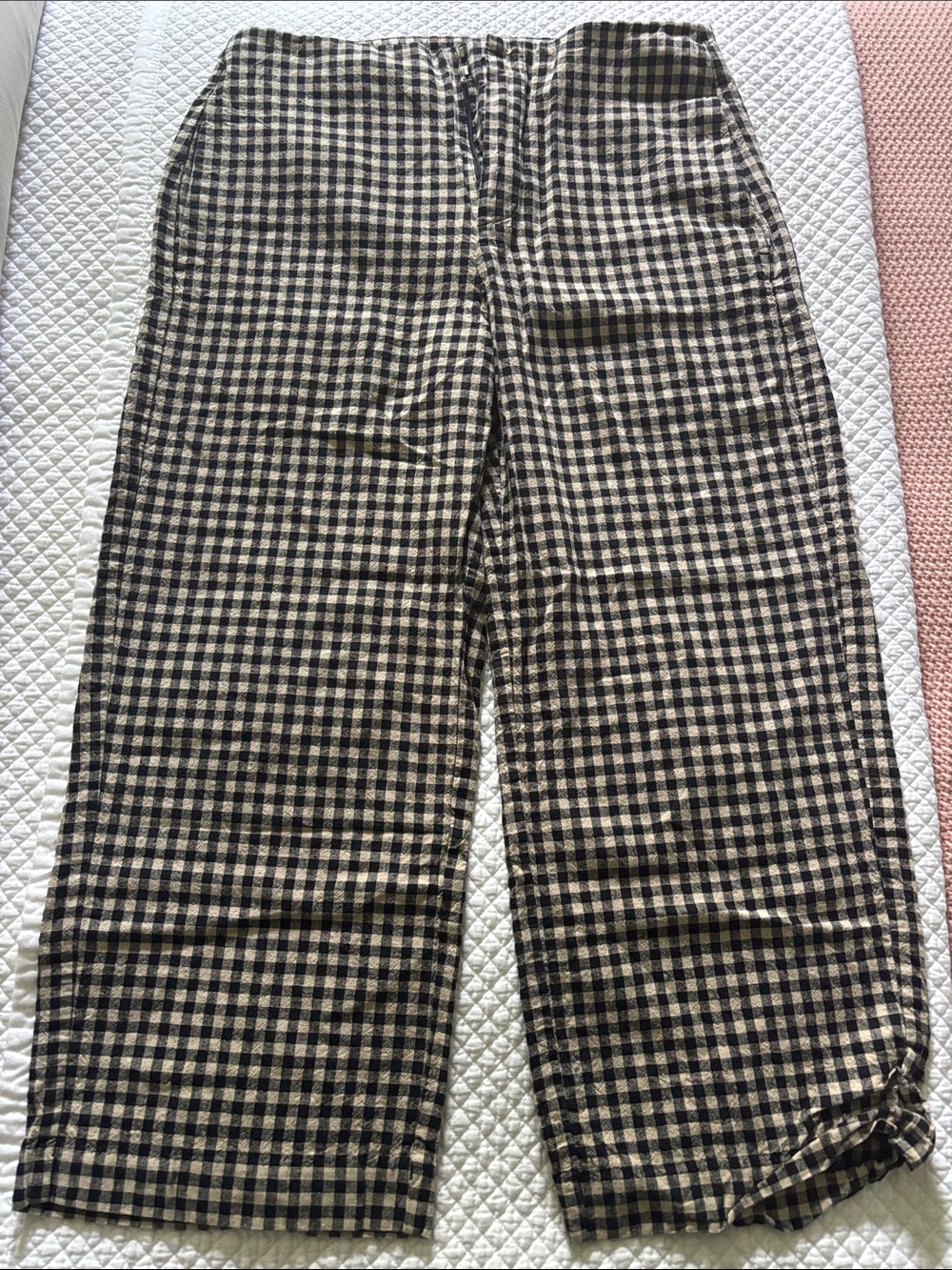 Gap Linen-Blend Black and Cream Gingham Ankle Pants